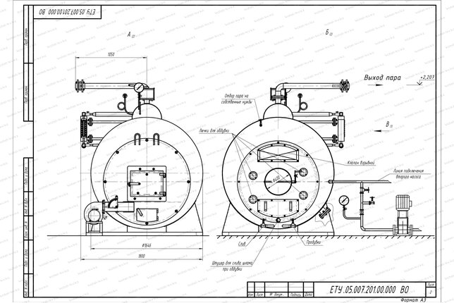 Схема парового котла 500 кг 115 С на угле